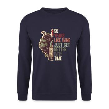 50th Birthday Wine Lovers Gift Idea - Unisex Sweatshirt - navy - Front - Alina (178cm) & Michal (187cm)