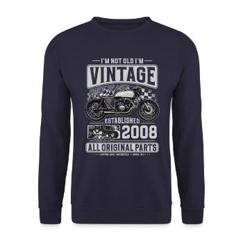 2008 Jahrgang Geburtstag Cafe Racer Motorrad - Unisex Pullover - Navy - Vorne - Alina (178cm) & Michal (187cm)
