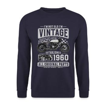 1960 Jahrgang Geburtstag Cafe Racer Motorrad - Unisex Pullover - Navy - Vorne - Alina (178cm) & Michal (187cm)