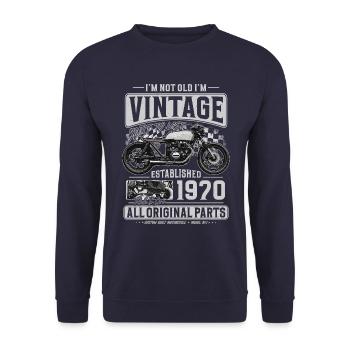 1970's Vintage Birthday Cafe Racer Motorcycle - Unisex Sweatshirt - navy - Front - Alina (178cm) & Michal (187cm)