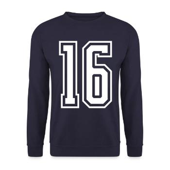 16 Zahl nummer - Unisex Pullover - Navy - Vorne - Alina (178cm) & Michal (187cm)