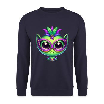 Mardi Gras Alien Kopf Comic Maske - Unisex Pullover - Navy - Vorne - Alina (178cm) & Michal (187cm)