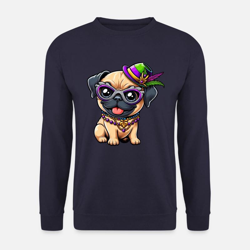 Mardi Gras Mops Comic-Stil - Unisex Pullover - Navy