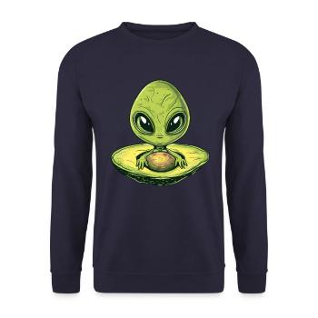 Cooler Alien Avocado mit Sonnenbrille & UFO Design - Unisex Pullover - Navy - Vorne - Alina (178cm) & Michal (187cm)