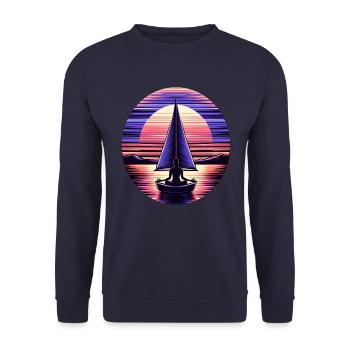 Segeln Meditation Sonnenuntergang Design - Unisex Pullover - Navy - Vorne - Alina (178cm) & Michal (187cm)