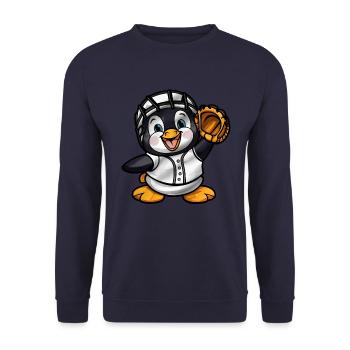 Pinguin Baseballspieler Cartoon - Unisex Pullover - Navy - Vorne - Alina (178cm) & Michal (187cm)