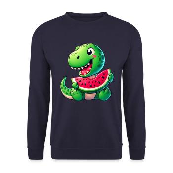 Dino T-Rex Watermelon Fruity Funny - Unisex Sweatshirt - navy - Front - Alina (178cm) & Michal (187cm)