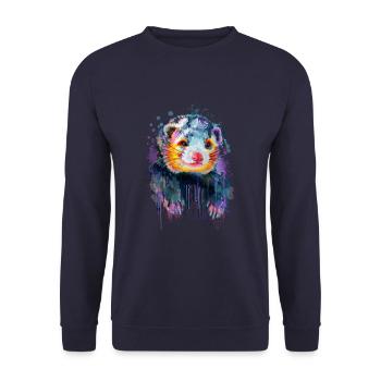 Frettchen handgezeichnet - Unisex Pullover - Navy - Vorne - Alina (178cm) & Michal (187cm)