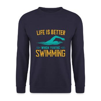 Schwimmen das Leben ist besser wenn du schwimmst - Unisex Pullover - Navy - Vorne - Alina (178cm) & Michal (187cm)