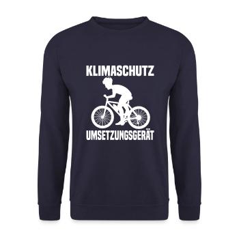 Klimaschutz Umsetzungsgerät Fahrrad Fahren Klima - Unisex Pullover - Navy - Vorne - Alina (178cm) & Michal (187cm)