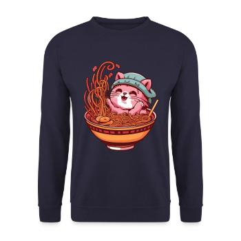 Chat Kawaii avec bol de Ramen - Sweat-shirt Unisexe - marine - Devant - Alina (178cm) & Michal (187cm)