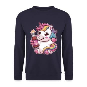Kawaii Einhorn mit Limonadenflasche - Unisex Pullover - Navy - Vorne - Alina (178cm) & Michal (187cm)