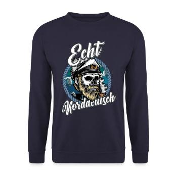 Echt Norddeutsch Shirt bedruckt - Unisex Pullover - Navy - Vorne - Alina (178cm) & Michal (187cm)