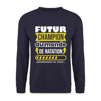 Futur champion du monde de natation,Sport,Piscine - Sweat-shirt Unisexe - marine - Devant - Alina (178cm) & Michal (187cm)