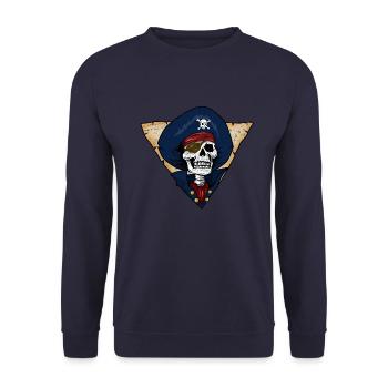 Pirat Skelett Schatzkiste HARIZ Halloween Horror - Unisex Pullover - Navy - Vorne - Alina (178cm) & Michal (187cm)