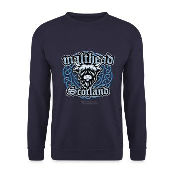 Malt Whiskey Malthead keltisches Zopfmuster - Unisex Pullover - Navy - Vorne - Alina (178cm) & Michal (187cm)
