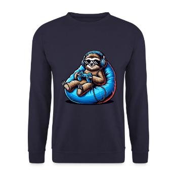Funny gamer sloth with headphones - Unisex Sweatshirt - navy - Front - Alina (178cm) & Michal (187cm)