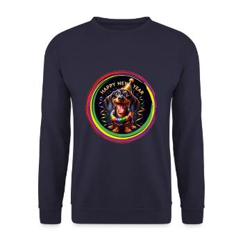 Frohes Neues Jahr lustiger Dackel feiert Silvester - Unisex Pullover - Navy - Vorne - Alina (178cm) & Michal (187cm)