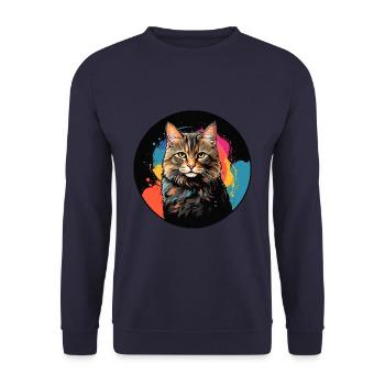 Portrait de chat mignon en technique d'aquarelle dans un cercle - Sweat-shirt Unisexe - marine - Devant - Alina (178cm) & Michal (187cm)