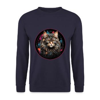 Maine Coon cat portrait in watercolor technique - Unisex Sweatshirt - navy - Front - Alina (178cm) & Michal (187cm)