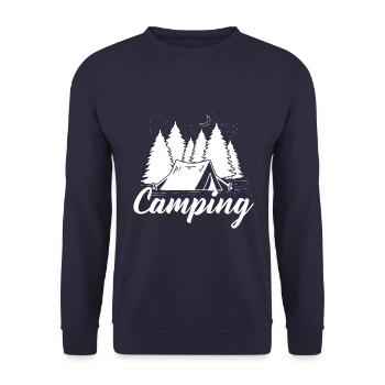 Camping Wohnmobil Van Vintage im Wohnwagen Caravan - Unisex Pullover - Navy - Vorne - Alina (178cm) & Michal (187cm)