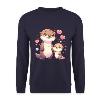Mignon famille de loutres avec des cœurs - Sweat-shirt Unisexe - marine - Devant - Alina (178cm) & Michal (187cm)