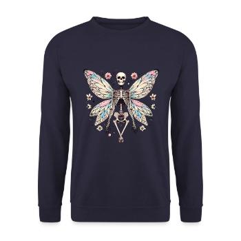 Squelette avec des ailes de papillon et des fleurs - Sweat-shirt Unisexe - marine - Devant - Alina (178cm) & Michal (187cm)