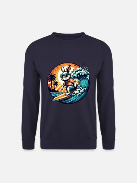 Surfender Hase mit Sonnenbrille und Hawaii-Hemd - Unisex Pullover - Navy