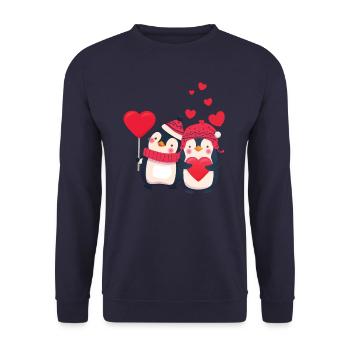 Sweet penguin couple with hearts - Unisex Sweatshirt - navy - Front - Alina (178cm) & Michal (187cm)
