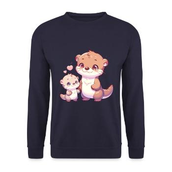 Cute otter family illustration with heart - Unisex Sweatshirt - navy - Front - Alina (178cm) & Michal (187cm)