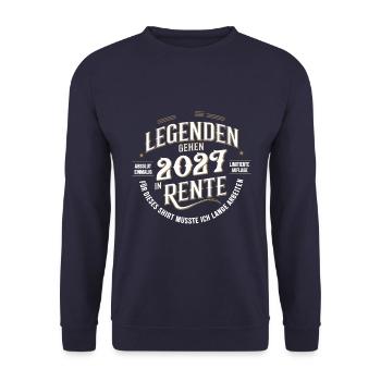 Legenden Gehen 2027 In Rente – Absolut Einmalig - Unisex Pullover - Navy - Vorne - Alina (178cm) & Michal (187cm)