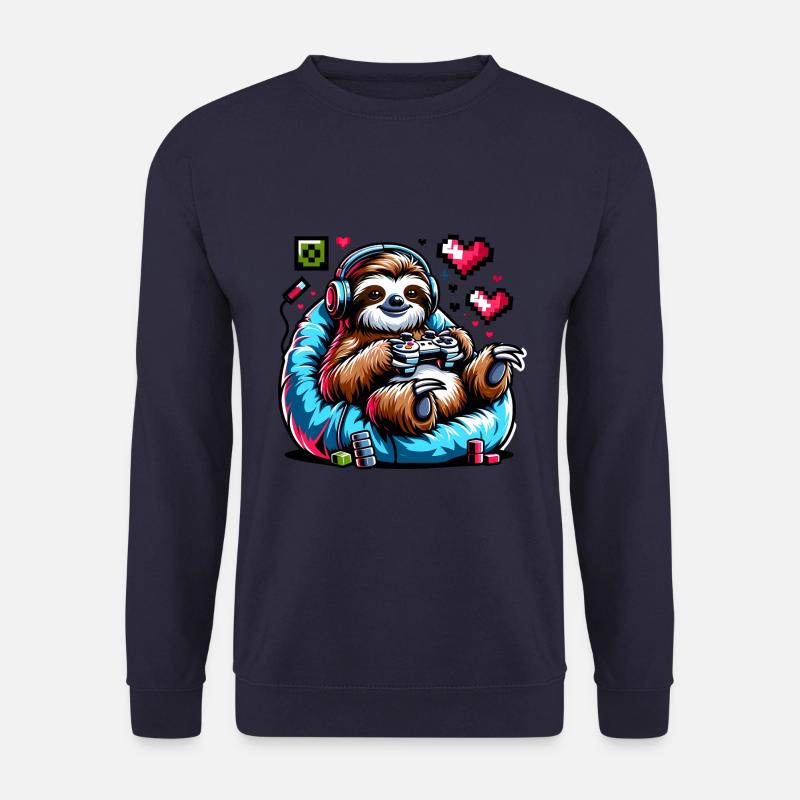 Relaxed Gamer Sloth with Controller - Unisex Sweatshirt - navy