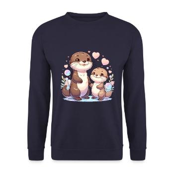 Cute otter family with hearts and bubbles - Unisex Sweatshirt - navy - Front - Alina (178cm) & Michal (187cm)