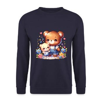 Liebevolle Bärenfamilie Mit Blumen und Herzen - Unisex Pullover - Navy - Vorne - Alina (178cm) & Michal (187cm)