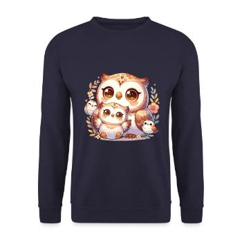 Liebevolle Eulenfamilie Umgeben Von Blumen Und - Unisex Pullover - Navy - Vorne - Alina (178cm) & Michal (187cm)