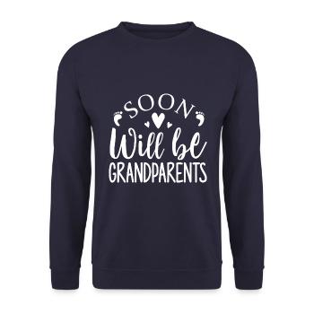 Wir werden bald Großeltern, Wir werden Oma und Opa - Unisex Pullover - Navy - Vorne - Alina (178cm) & Michal (187cm)