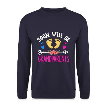 Bald werden wir Oma und Opa, Wir werden Großeltern - Unisex Pullover - Navy - Vorne - Alina (178cm) & Michal (187cm)