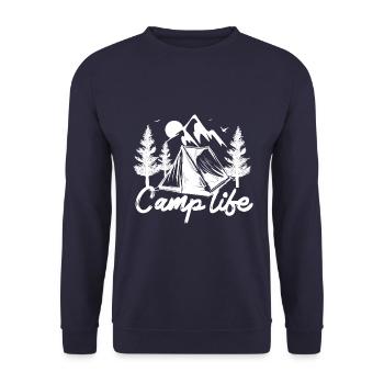 Camping Wohnmobil Van Vintage im Wohnwagen Caravan - Unisex Pullover - Navy - Vorne - Alina (178cm) & Michal (187cm)