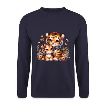Cute tiger family with flowers and flowers - Unisex Sweatshirt - navy - Front - Alina (178cm) & Michal (187cm)