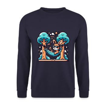 Relaxed bunny in summer sky - Unisex Sweatshirt - navy - Front - Alina (178cm) & Michal (187cm)
