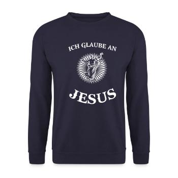 Jesus Glaube Gläubiger Religion Christentum Spruch - Unisex Pullover - Navy - Vorne - Alina (178cm) & Michal (187cm)