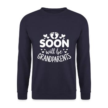 Bald werden wir Oma und Opa, Wir werden Großeltern - Unisex Pullover - Navy - Vorne - Alina (178cm) & Michal (187cm)