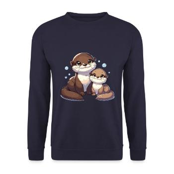 Niedliche Otter Familie Illustration für - Unisex Pullover - Navy - Vorne - Alina (178cm) & Michal (187cm)