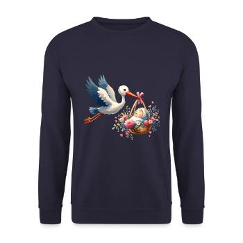 Stork Brings Baby With Flowers And Heart - Unisex Sweatshirt - navy - Front - Alina (178cm) & Michal (187cm)