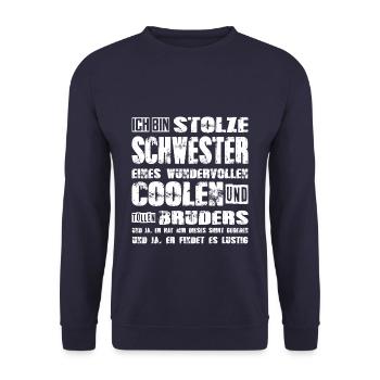 stolze Schwester eines lieben und tollen Bruders - Unisex Pullover - Navy - Vorne - Alina (178cm) & Michal (187cm)