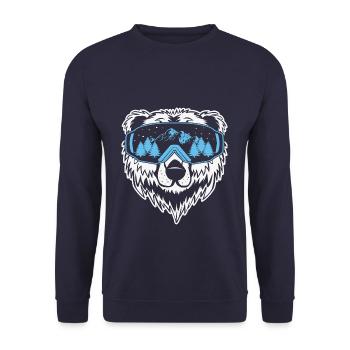 Funny Ski Jumping Winter Sports Bear Sunglass - Unisex Pullover - Navy - Vorne - Alina (178cm) & Michal (187cm)
