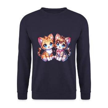 Mignon chaton amis avec cœur - Sweat-shirt Unisexe - marine - Devant - Alina (178cm) & Michal (187cm)