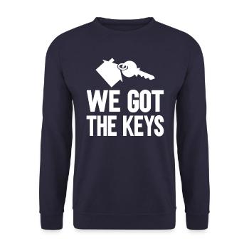 Wir haben die Schlüssel erhalten - Unisex Pullover - Navy - Vorne - Alina (178cm) & Michal (187cm)