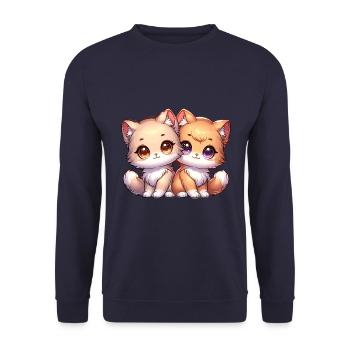 Two Cute Kittens With Big Eyes In One - Unisex Sweatshirt - navy - Front - Alina (178cm) & Michal (187cm)