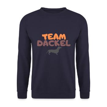 Team Dackel Hundefreund Hundeliebhaber - Unisex Pullover - Navy - Vorne - Alina (178cm) & Michal (187cm)